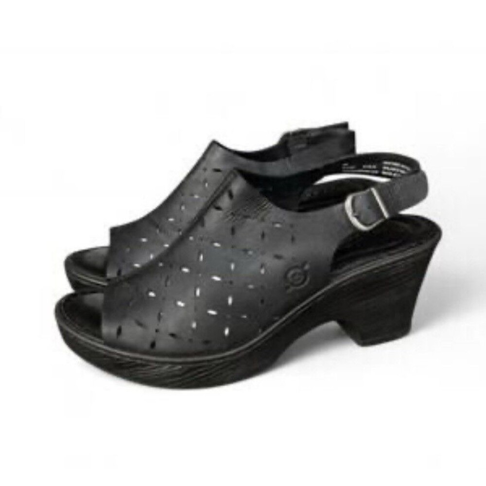 Born Leather Stacked Wedged Peep Toe Sandals Size 9M Womens